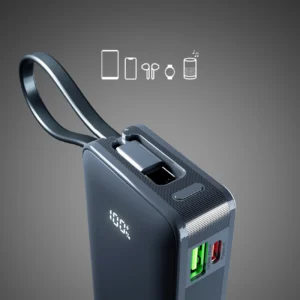 Powerbank SBS 10000 mAh 20W su integruotu USB-C kabeliu ir skaitmeniniu ekranu - dark pilkos spalvos - Image 6