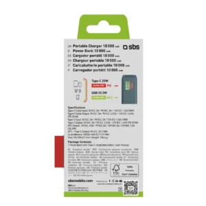 Powerbank SBS 10000 mAh 20W su integruotu USB-C kabeliu ir skaitmeniniu ekranu - pilkos spalvos - Image 3