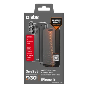 SBS set with D3O technology skirtas iPhone 16 - case + glass screen and camera protector - transparent - Image 2