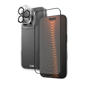 SBS set with D3O technology skirtas iPhone 16 Pro - case + glass screen and camera protector - transparent