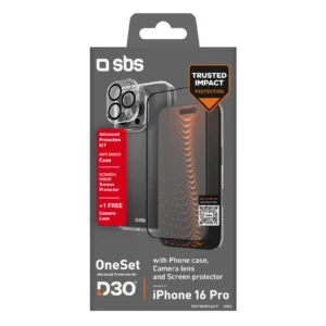 SBS set with D3O technology skirtas iPhone 16 Pro - case + glass screen and camera protector - transparent - Image 2