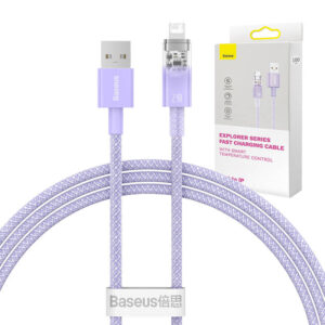 Fast Charging kabelis Baseus USB-A į Lightning Explorer Series 1m 2.4A (violetinės spalvos)