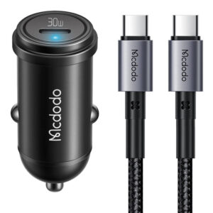 Automobilinis įkroviklis McDodo CC-7493 65W With Mini baltos spalvos USB-C kabelis With E-mark Chip 1m 100W juodos spalvos - Image 1