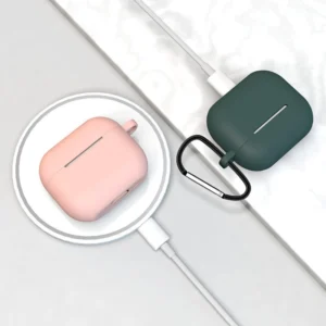 Dėklas skirtas AirPods 3 ausinėms, silikoninis + keychain lobster clasp pendant pink (case D) - Image 9