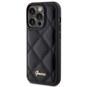 Guess GUHCP15XPSQSQSK Apple iPhone 15 Pro Max6.7" juodos spalvos harddėklas Quilted Metal Logo - Image 2