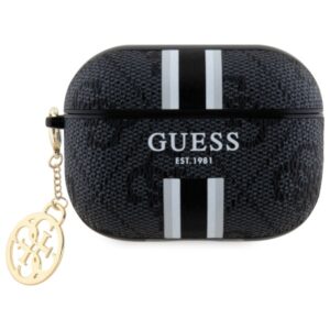 Guess GUAP2P4RPSK AirPods Pro 2 (2022/2023) dėklas juodos spalvos 4G Printed Stripes Charm