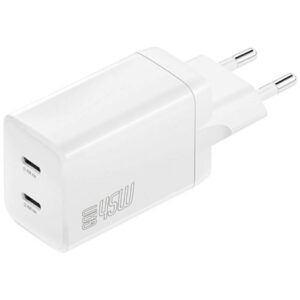 Laidinis įkroviklis 4smarts PDPlug Dual 45W GaN 2xUSB-C baltos spalvos