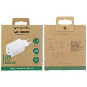 Laidinis įkroviklis 4smarts PDPlug Dual 45W GaN 2xUSB-C baltos spalvos - Image 4