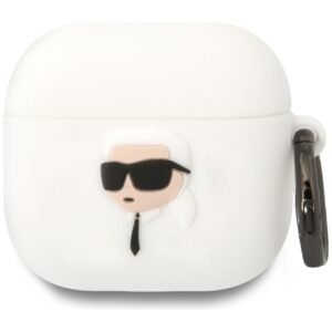 Dėklas Karl Lagerfeld 3D Silicone NFT skirtas AirPods 4 baltos spalvos