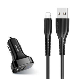 USAMS automobilinis įkroviklis 2xUSB C13 2,1A lightning juodos spalvos NTU35LC13TZ