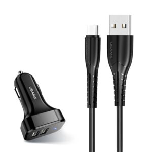 USAMS automobilinis įkroviklis 2xUSB C13 2,1A USB-Cjuodos spalvos NTU35TC13TZ