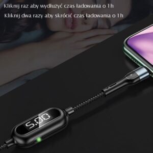 USAMS Kabelis pintas U48 lightning 1,2m2A Fast Charging LED juodos spalvos SJ423USB01 (US-SJ423) - Image 3