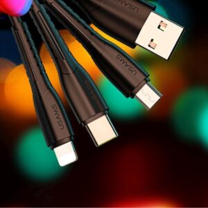 USAMS automobilinis įkroviklis 2xUSB C13 2,1A 3w1(microUSB/USB-C/lightning) juodos spalvos NTU35YTSC13TZ - Image 4