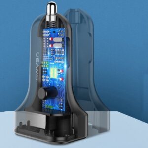 USAMS automobilinis įkroviklis 2xUSB C13 2,1A 3w1(microUSB/USB-C/lightning) juodos spalvos NTU35YTSC13TZ - Image 3