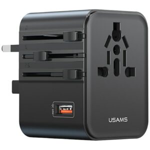 Kelioninis įkroviklis USAMS CC309 2xUSB-C 25W 4in1 US/AU/EU/UK juodos spalvos