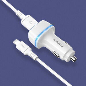 KAKU automobilinis įkroviklis KSC-528 Shengyu - 2xUSB - 2,8A su USB to Lightning juodos spalvos - Image 2