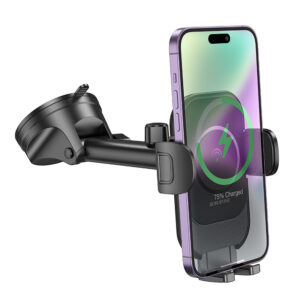 Borofone automobilinis laikiklis BH203 Blue Charm with induction charging to windshield black - Image 3