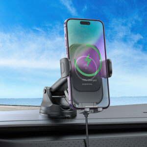 Borofone automobilinis laikiklis BH203 Blue Charm with induction charging to windshield black - Image 7