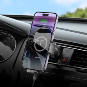 Borofone automobilinis laikiklis BH206 Rusher with induction charging to air vent black - Image 8