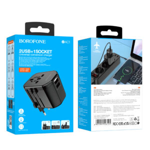 Borofone Travel charger adapter BAC1 - 2xUSB - USA, UK, EU, AU juodos spalvos - Image 9