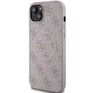Original dėklas GUESS harddėklas 4G Collection Leather Metal Logo MagSafe GUHMP14SG4GFRP skirtas Apple iPhone 14/15/13 rožinės spalvos - Image 2