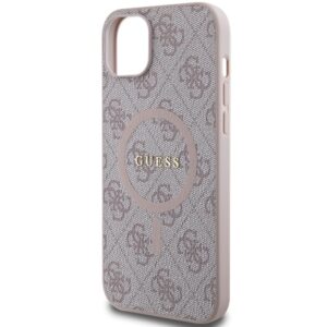 Original dėklas GUESS harddėklas 4G Collection Leather Metal Logo MagSafe GUHMP15SG4GFRP skirtas Apple iPhone 15/14/13 rožinės spalvos - Image 6