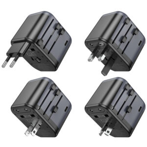 Borofone Travel charger adapter BAC12 - 2xUSB + Typ C - USA, UK, EU, AU juodos spalvos - Image 2