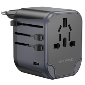 Borofone Travel charger adapter BAC12 - 2xUSB + Typ C - USA, UK, EU, AU juodos spalvos - Image 4