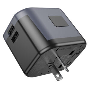 Borofone Travel charger adapter BAC12 - 2xUSB + Typ C - USA, UK, EU, AU juodos spalvos - Image 6