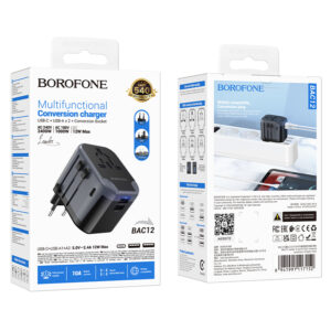 Borofone Travel charger adapter BAC12 - 2xUSB + Typ C - USA, UK, EU, AU juodos spalvos - Image 9