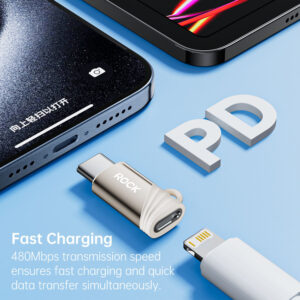 Rock Adapteris L12 - Type C (female) į Lightning (male) - PD 30W titanium - Image 6