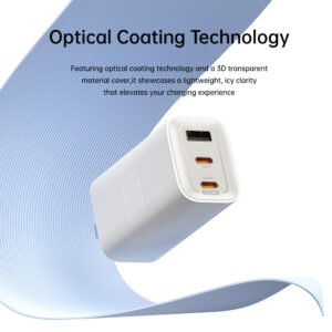 Rock laidinis įkroviklis Ice2Cube GaN - USB + 2xType C - PD 65W 3A baltos spalvos - Image 4