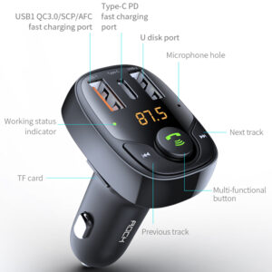 Rock Transmiter FM B301 MP3, Bluetooth - 2xUSB + Type C + micro SD - 36W juodos spalvos - Image 7