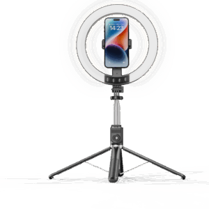 Blavec žiedinis šviestuvas Selfie Aura LED Ring P55 25cm tripod + nuotolinis valdymas + 2,3 metra (RLP55-TRB23) juodos spalvos - Image 8