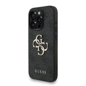 Guess PU 4G Metal Logo Strap dėklas skirtas Apple iPhone 15 Pro Max juodos spalvos