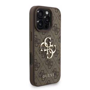 Guess PU 4G Metal Logo Strap dėklas skirtas Apple iPhone 16 Pro rudos spalvos - Image 2