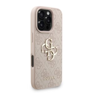 Guess PU 4G Metal Logo Strap dėklas skirtas Apple iPhone 16 Pro rožinės spalvos - Image 2