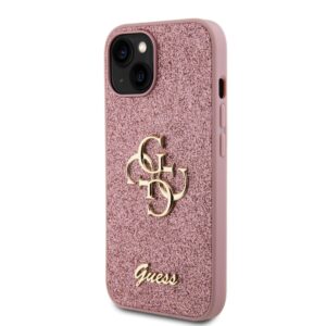 Guess PU Fixed Glitter 4G Metal Logo dėklas skirtas Apple iPhone 15 rožinės spalvos - Image 1