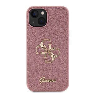 Guess PU Fixed Glitter 4G Metal Logo dėklas skirtas Apple iPhone 15 rožinės spalvos - Image 2
