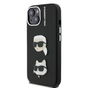 Karl Lagerfeld Grained PU K&CH Heads dėklas skirtas Apple iPhone 15 juodos spalvos