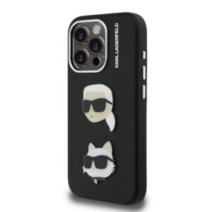Karl Lagerfeld Grained PU K&CH Heads dėklas skirtas Apple iPhone 15 Pro juodos spalvos