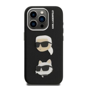 Karl Lagerfeld Grained PU K&CH Heads dėklas skirtas Apple iPhone 15 Pro juodos spalvos - Image 2