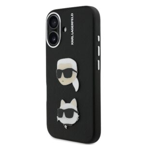 Karl Lagerfeld Grained PU K&CH Heads dėklas skirtas Apple iPhone 16 juodos spalvos