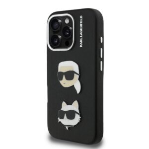 Karl Lagerfeld Grained PU K&CH Heads dėklas skirtas Apple iPhone 16 Pro juodos spalvos