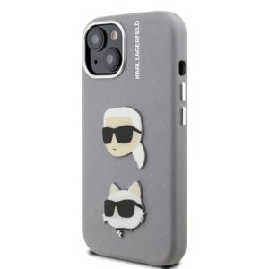 Karl Lagerfeld Grained PU K&CH Heads dėklas skirtas Apple iPhone 15 pilkos spalvos