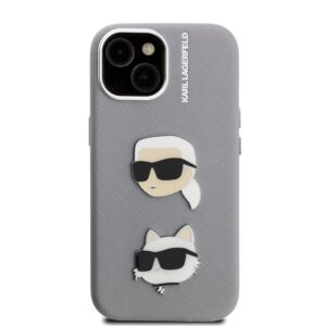 Karl Lagerfeld Grained PU K&CH Heads dėklas skirtas Apple iPhone 15 pilkos spalvos - Image 2