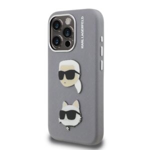 Karl Lagerfeld Grained PU K&CH Heads dėklas skirtas Apple iPhone 15 Pro pilkos spalvos