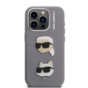 Karl Lagerfeld Grained PU K&CH Heads dėklas skirtas Apple iPhone 15 Pro pilkos spalvos - Image 2