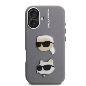 Karl Lagerfeld Grained PU K&CH Heads dėklas skirtas Apple iPhone 16 pilkos spalvos - Image 2