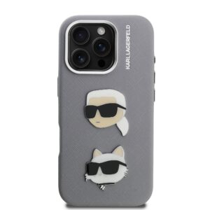 Karl Lagerfeld Grained PU K&CH Heads dėklas skirtas Apple iPhone 16 Pro pilkos spalvos - Image 2